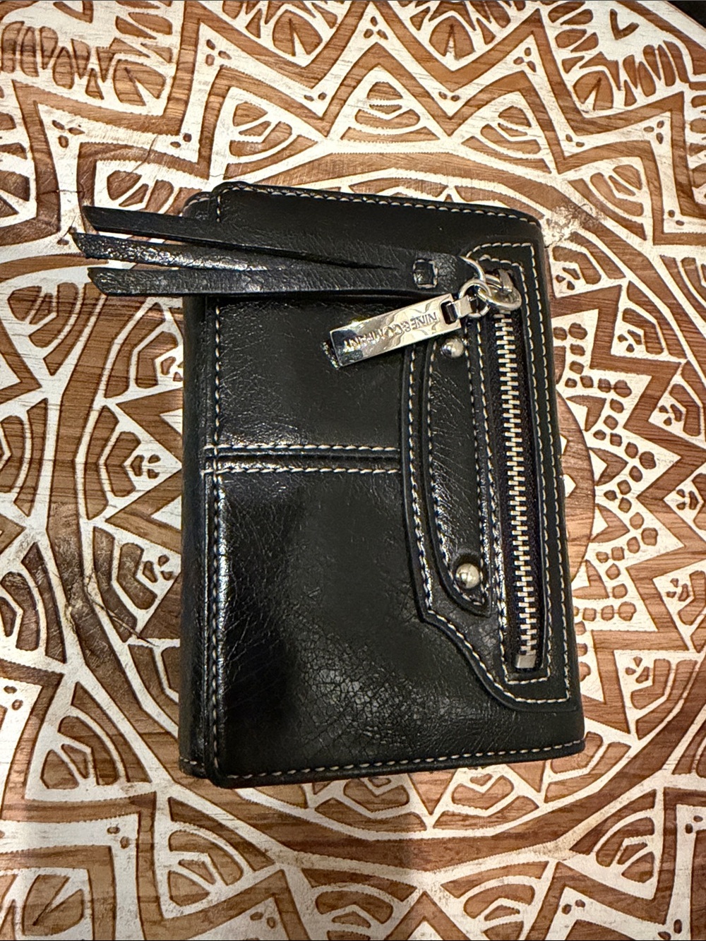 Nine & Co. Black Faux Leather Zip Wallet with Tassel Pull